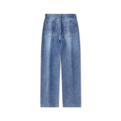 Men's Straight-Leg Jeans, Minimalist for All Seasons, Loose with Drape, Narrow-Wide Leg, Retro Casual Long Pants, Sizes 28-38