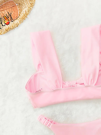 Fashion Sexy Vacation Bikini 2 Piece Set Women Solid Split Swimsuit High Waist Beach Bikini 2025 New Summer Swimwea Bikinis Set
