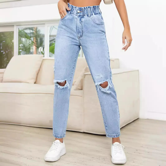 Japan and South Korea Casual Washed Ripped Jeans for Women Spring and Summer New Fashion Straight Nine Minutes of Pants Women