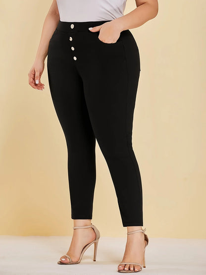 New women plus size extreme waist-hip style high elastic fabric button design yoga class pants nine-quarter pants