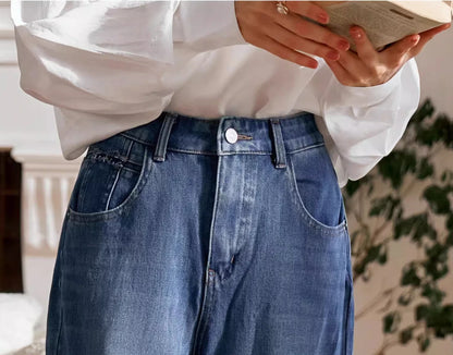 OLrain Vintage Washed Jeans Woman 2025 Spring Summer Fashion Cotton High-waist Pockets Denim Femlae Pencil Pants O24QA83358
