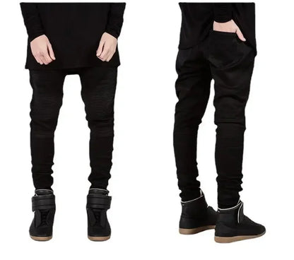 Men Washed Distressed Jeans Pencil Pants Mid Waist Denims Vintage Pockets Button Zipper Fly Streetwear Ankle Length Trousers