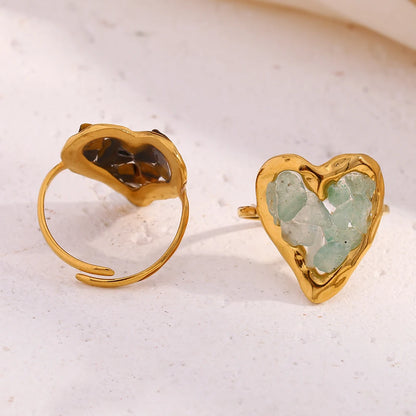 Stainless Steel Rings Plated 18k Gold Color Statement Jewelry Natural Stone Adjustable Waterproof Daily Rings For Women Gift