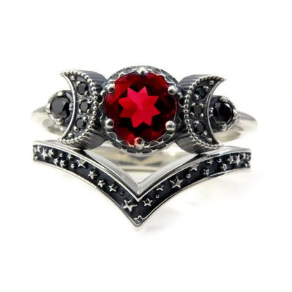 New Gothic Universe Moon Ring Set for Women Vintage Creative Pentagram Black Party Vacation Jewelry Best Halloween Gifts