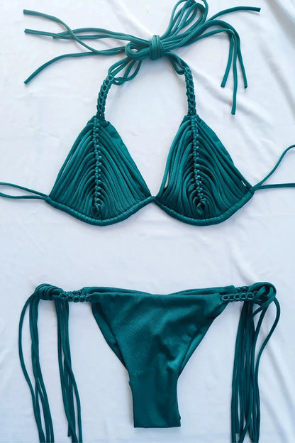 2025 New Bandage Stripe Brazilian Bikini Swimwear Women's Braided Rope Swimsuit Two Piece Set Female Sexy Mujer Beachwear Summer