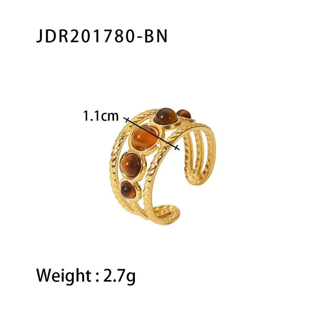 Youthway New Design Natural Stone Stainless Steel Ring Women Waterproof Stylish Golden Jewelry 2022 NEW Set