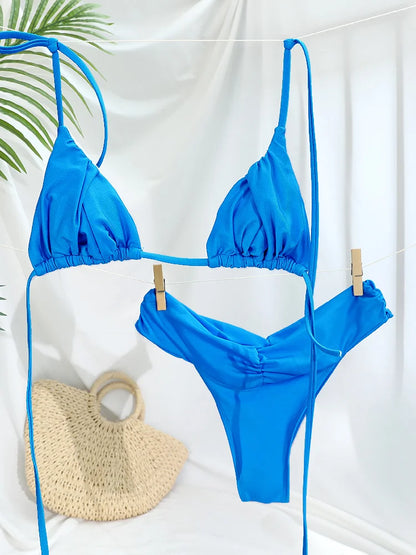 Woman swimsuits String Bikini Set Women High Cut Swimwear Sexy Bathing Suit Bandage Biquini Female Pleated Beachwear Summer