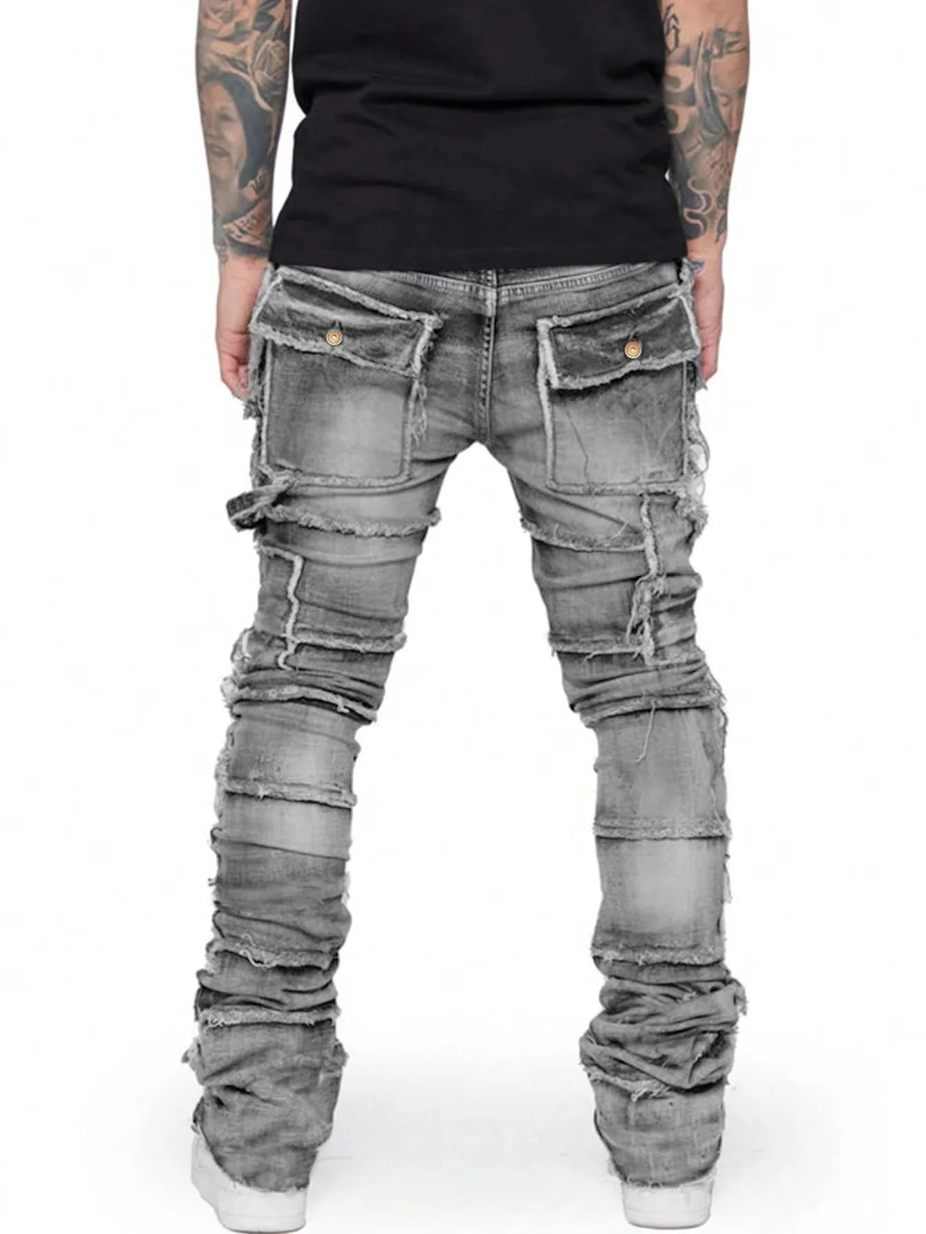 2025 New Men Ripped Stacked Jeans Distressed Slim Fit Skinny Straight Leg Jeans Fashion Hip Hop Denim Pants Casual Streetwear