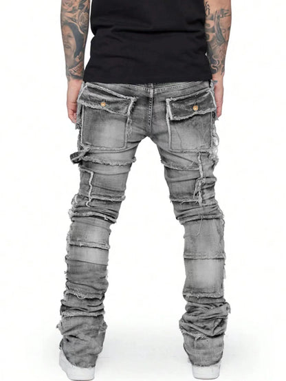 2025 New Men Ripped Stacked Jeans Distressed Slim Fit Skinny Straight Leg Jeans Fashion Hip Hop Denim Pants Casual Streetwear