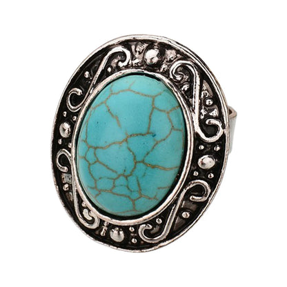 Vintage Silvery Turquoise Rings for Women Boho Tibet Ethnic Tribal Afghan Pakistan Indian Gypsy Men's Green Stone Retro Jewelry