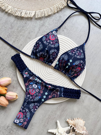 RUOTONSEPT Print Halter Mini Thong High Cut Bikini Female Swimsuit Women Swimwear Two-pieces Bikini set Bather Bathing Suit Swim