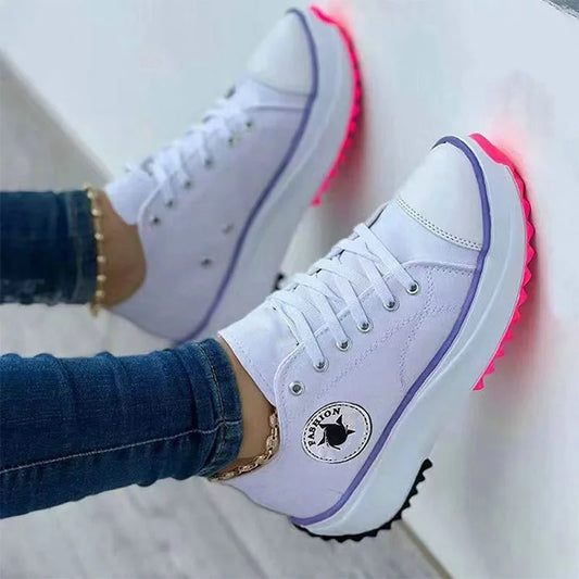 Women Patterned Canvas Sneakers Women's Casual Shoes 2025 Spring Autumn Flat Lace-up Shoes Zapatillas Mujer Chaussure Femme