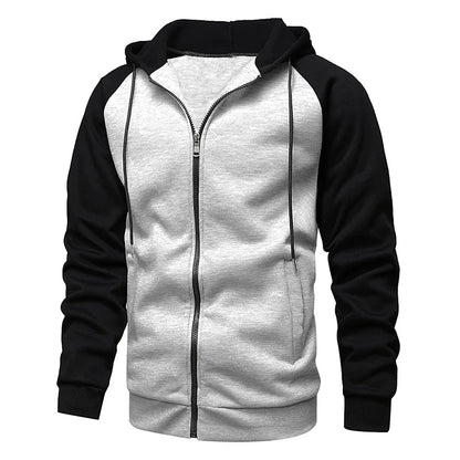 New Men's Zip-Up Color Block Hoodie with Casual Stylish & Durable Fall/Winter Top Raglan Sleeves Hoodies Sweatshirt Male