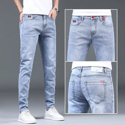 Men's Jeans Luxury Fashion Blue Softener Denim Jeans for Men's Spring and Autumn Stretch Casual Wear Korean Luxury Clothing