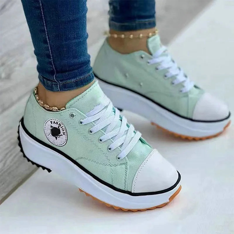 Women Patterned Canvas Sneakers Women's Casual Shoes 2025 Spring Autumn Flat Lace-up Shoes Zapatillas Mujer Chaussure Femme