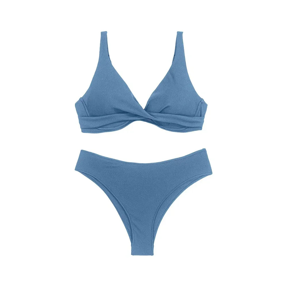 OIINAA Bikini Sets Swimsuit Women Two-Piece Suits Swimwear Solid Color Deep V-Neck Bathing Suit Beach Vacation Swimsuit