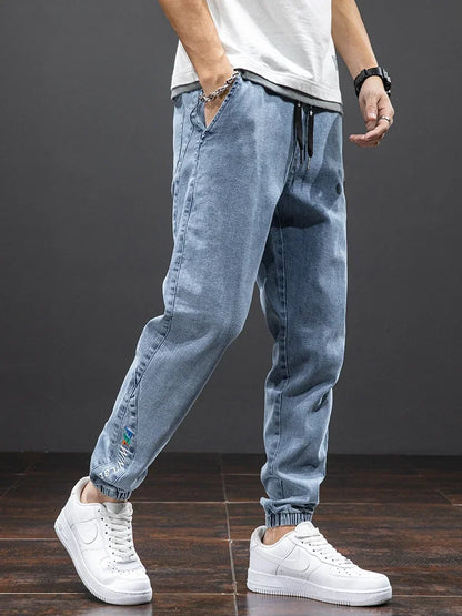 Spring Summer Black Blue Cargo Jeans Men Streetwear Denim Jogger Pants Men Baggy Harem Jean Trousers Plus Size M-8XL