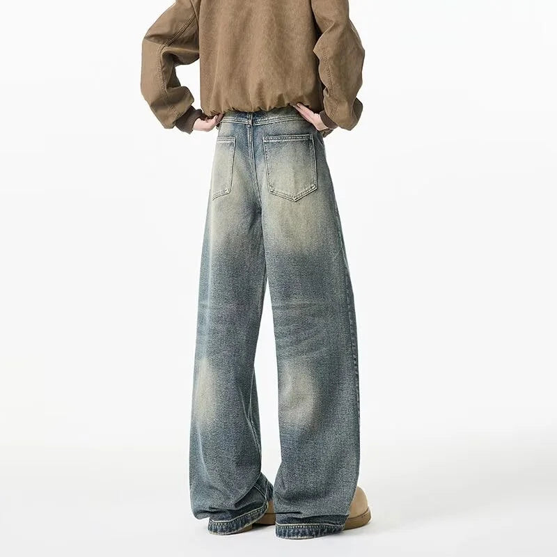 2025 New Retro Washed Straight-Leg Jeans For Men High Street Fashion Baggy Denim Pantalones Hombre Hip Hop Distressed Y2K Jean
