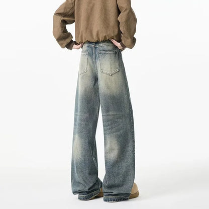 2025 New Retro Washed Straight-Leg Jeans For Men High Street Fashion Baggy Denim Pantalones Hombre Hip Hop Distressed Y2K Jean
