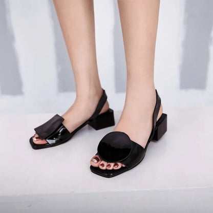Black White Sandals Women Shoes Summer Square Heels Slip On Office Ladies Shoes Custom Patent Leather Sandalias Mujeres WSH3893