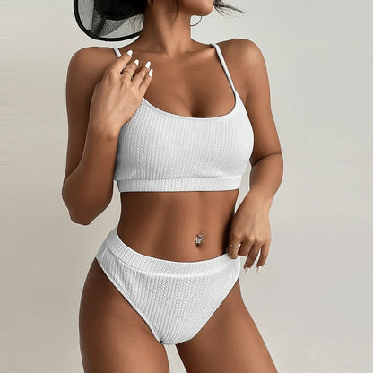 Sexy Solid Yellow Bikini High Cut Pleate Women's Swimsuit Separate Beach Bathing Suit High Waist Swimwear Biquini New