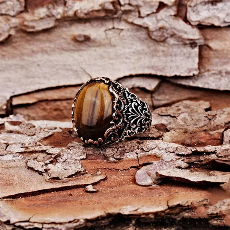 New Fashion Temperament Yellow Turquoise Men's Ring Domineering High-grade Copper Material To Attend The Banquet Business Ring