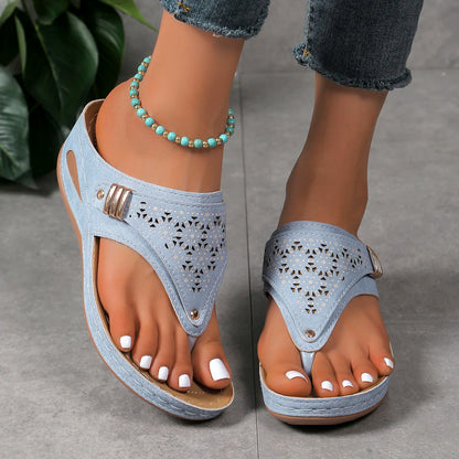 Woman Leather Non-Slip Soft Platform Shoes Flip Flops Summer Women's Wedge Sandal with Heel 2023 Orthopedic Sandals 43
