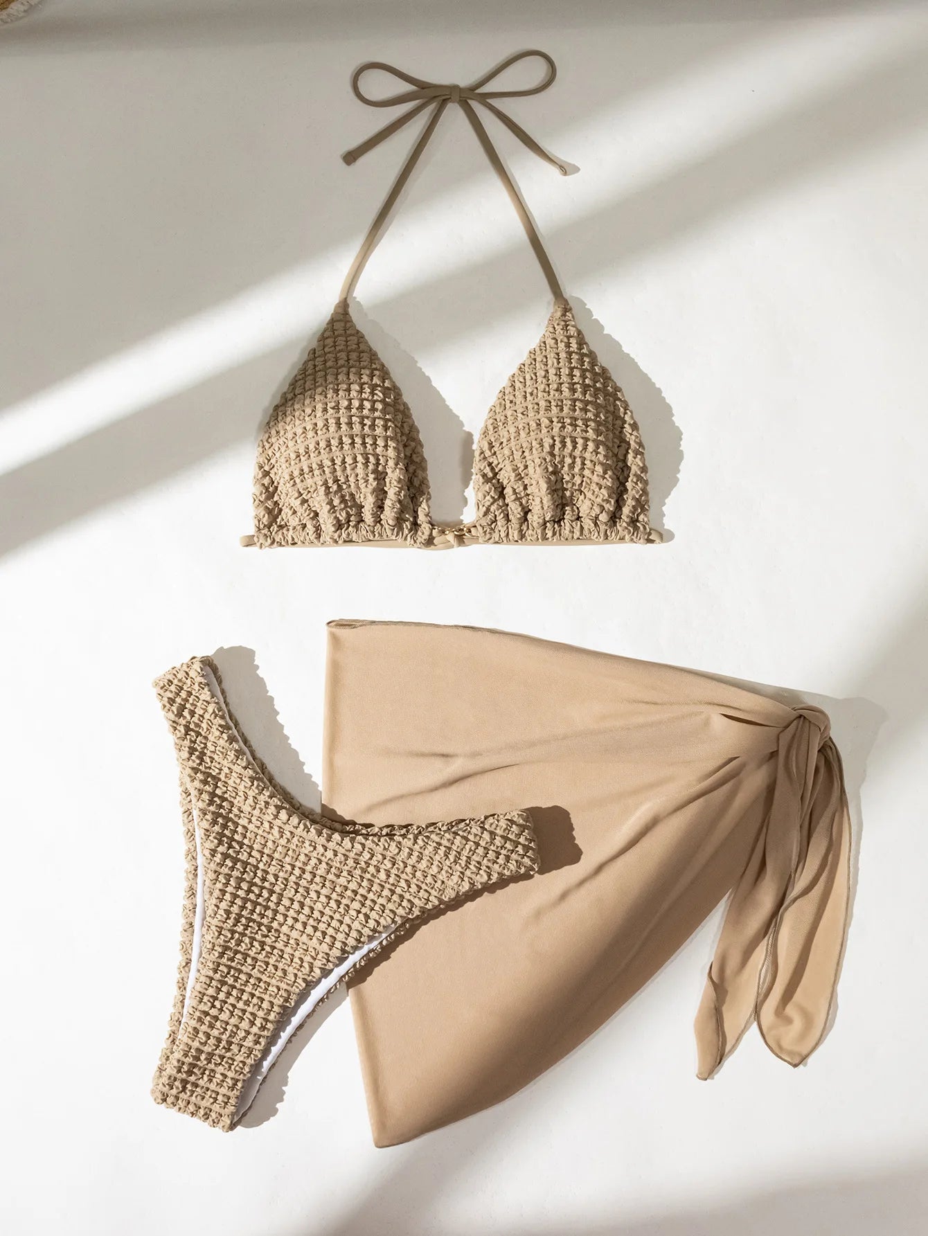 Sexy Brown Bikini Set 4 Women Halter Push Up Bra Skirt 3 Piece Swimsuit Summer Bathing Suit Cover Up Thong Swimwear Biquini