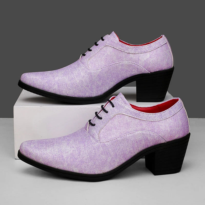 Elegant Purple High Heel Mens Shoes 2025 Size 38-46 Pointed Toe Italian Wedding Shoes for Man Luxury Business Men's Dress Shoes
