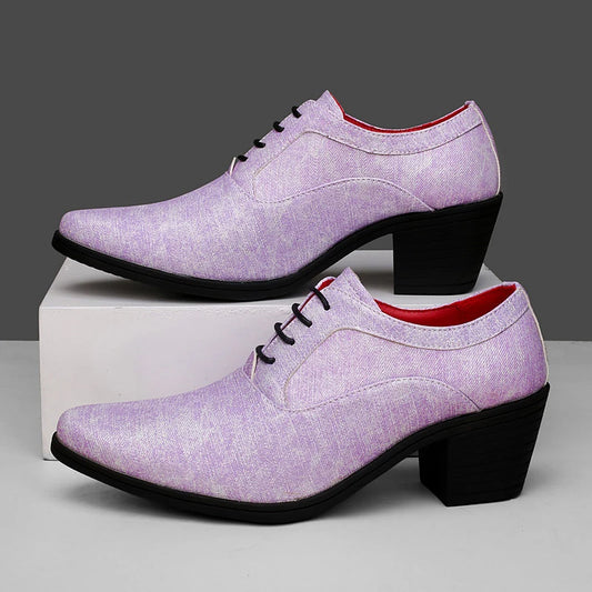 Elegant Purple High Heel Mens Shoes 2025 Size 38-46 Pointed Toe Italian Wedding Shoes for Man Luxury Business Men's Dress Shoes