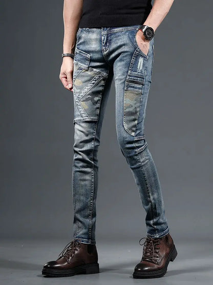 Slim Fit Buggy Men's Jeans Tight Pipe Skinny Motorcycle Trousers Aesthetic Stylish Casual Goth Trend 2025 Soft Male Cowboy Pants