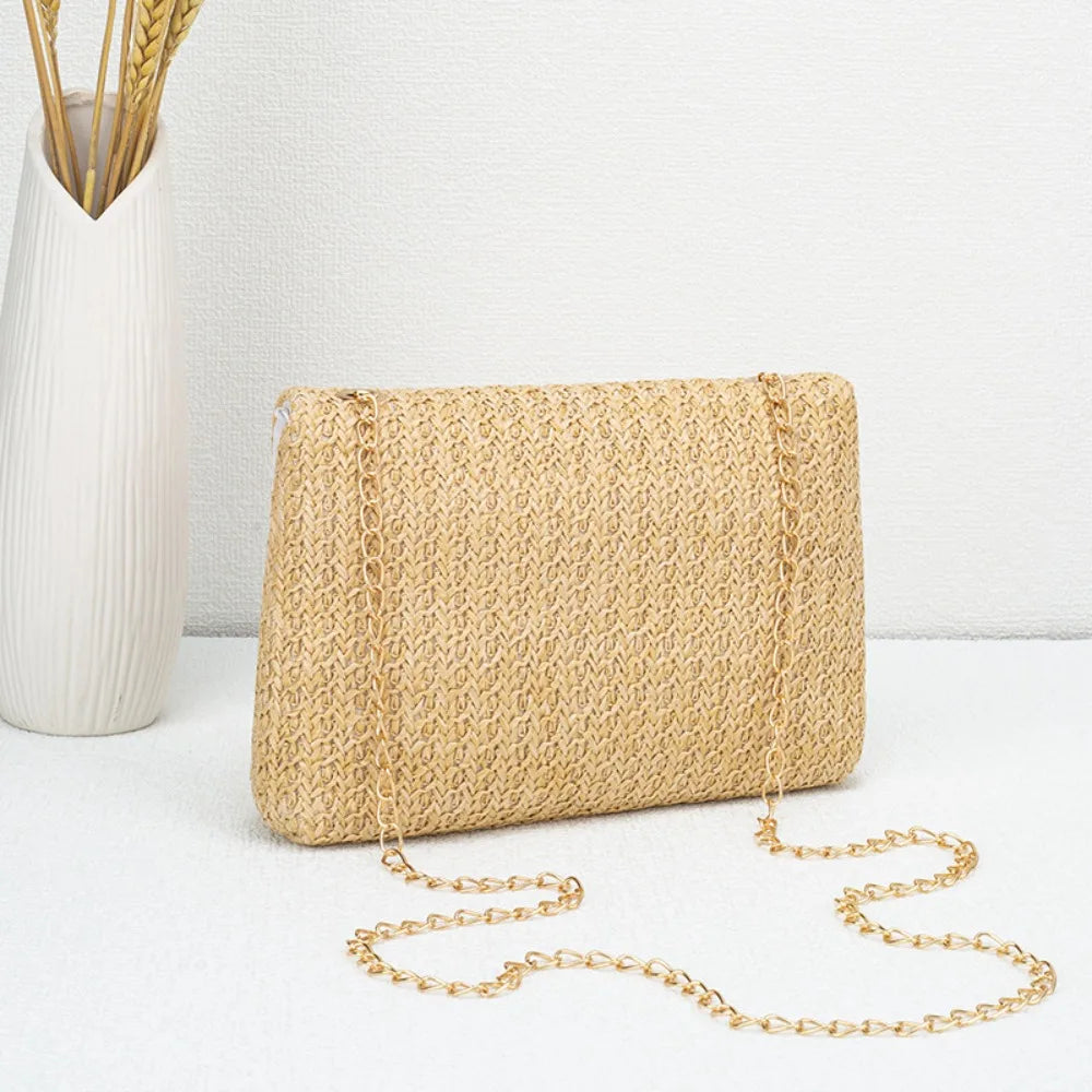 Woven Straw Handwoven Women's Shoulder Bag, Fashion Solid Color Crossbody Purse with Lock Closure Purses and Handbags Сумка 2025