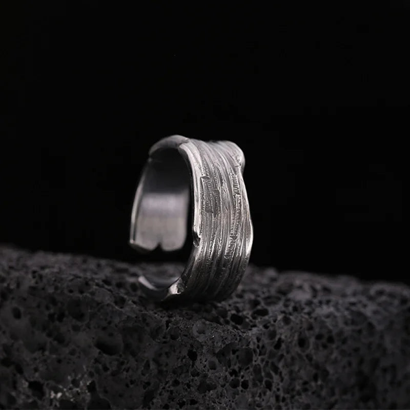 Retro Traces Strip Ring For Men Silver Color Punk Gothic Rock Hiphop Open Ring Biker Accessories Handmade Jewelry Unisex Gift