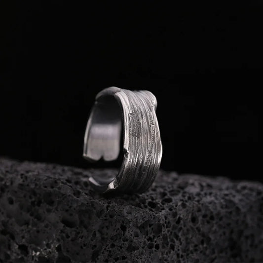 Retro Traces Strip Ring For Men Silver Color Punk Gothic Rock Hiphop Open Ring Biker Accessories Handmade Jewelry Unisex Gift
