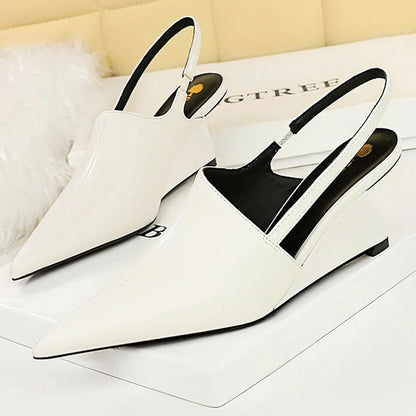 Bigtree Shoes New Designer Wedge Heels Shoes Hollow Back Strap Sandals Women Summer Shoes 2025 Fashion Pointed Tip Women Pumps