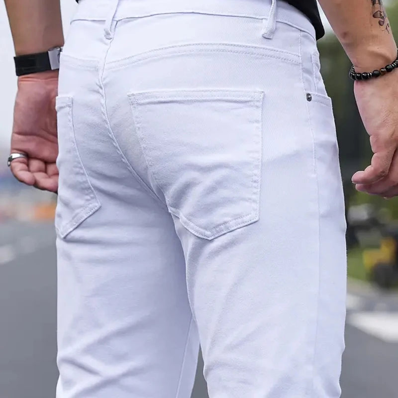 New Men Stretch Skinny Jeans Fashion Casual Slim Fit Denim Trousers White Black Blue Pants Male Brand Clothes size 27-36