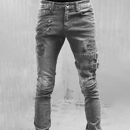 2023 Plus Size Straight Jeans Man Pants Spring Summer Boyfriend Jeans Streetwear Skinny Zips 3 Colors Cacual Long Denim Trousers