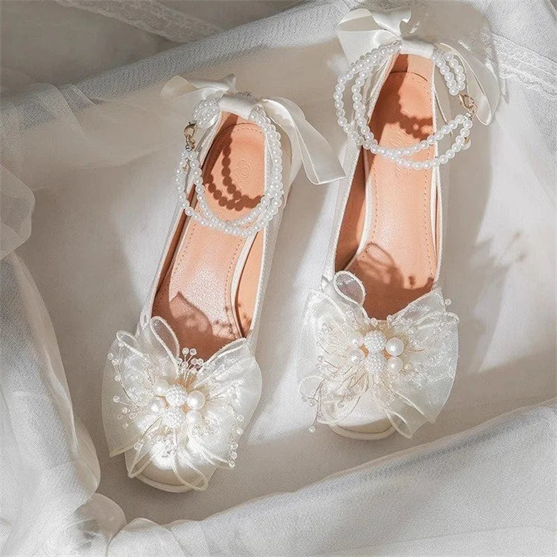 spring and autumn new style fashionable, comfortable and versatile pearl temperament versatile square-toe pumps for women