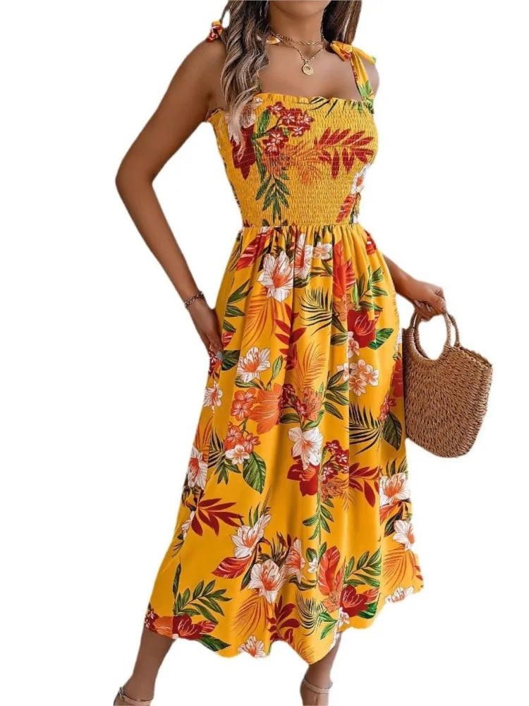New Print Casual Party Dress Summer Fashion Elegant Spaghetti Strap Sleeveless Beach Boho Casual Dresses Womens Clothing