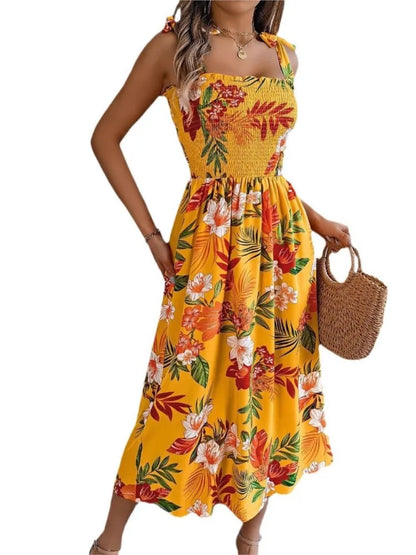 New Print Casual Party Dress Summer Fashion Elegant Spaghetti Strap Sleeveless Beach Boho Casual Dresses Womens Clothing
