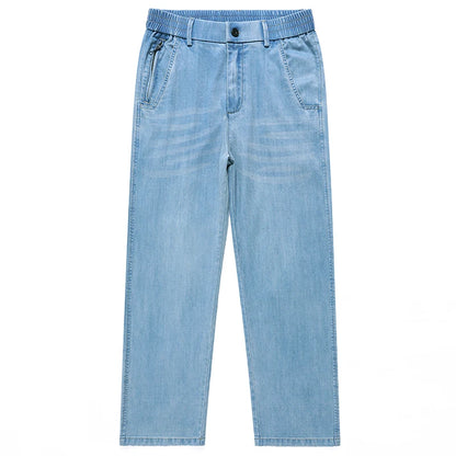 Spring & Summer Essential! Men's Tencel Jeans, Thin Ice - Silk Fabric, High - Street Loose Straight Cut, Drapey, Elastic Waist w