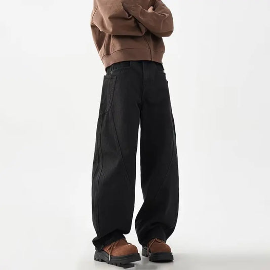 DM Oversized Baggy Jeans Men 100％ Cotton Fashion Personalized Splicing Wide Leg Pants Male Streetwear Brand Loose Denim Trousers