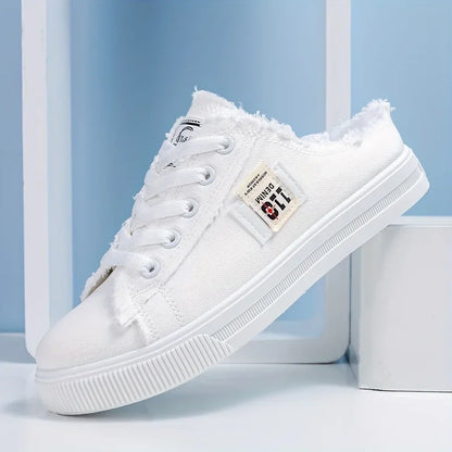 Fashion Flat Sneakers Casual Lace Up Round Toe Non Slip Canvas Shoes