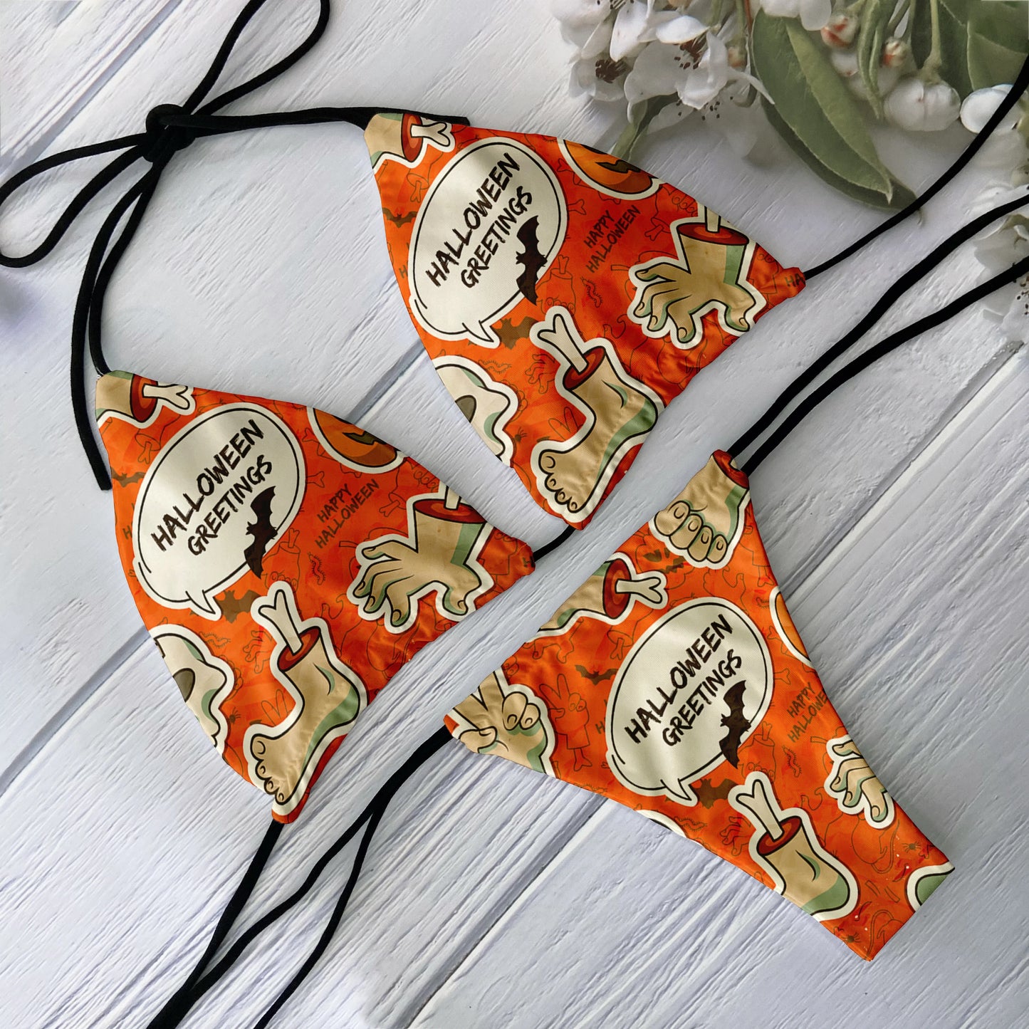 Fashion Bikini Set Women Backless Low Waist Sexy Skull Pattern Printed Swimsuit Beach Surfing Vacation Halloween Cosplay