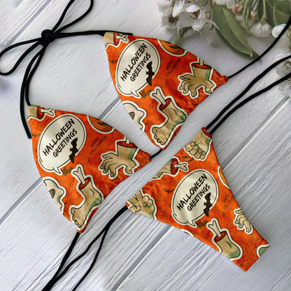 Fashion Bikini Set Women Backless Low Waist Sexy Skull Pattern Printed Swimsuit Beach Surfing Vacation Halloween Cosplay