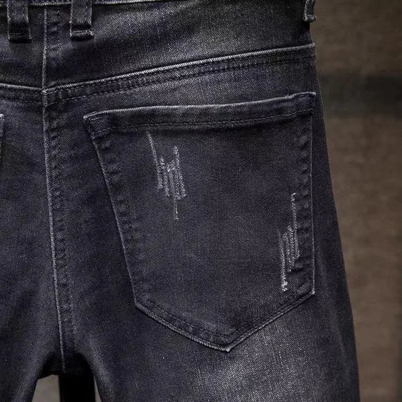 Spring Cargo Long Korean Fashion Men Black Denim New Straight Cargos Stylish Conical Boyfriend Embroidery Slim Pencil Pants