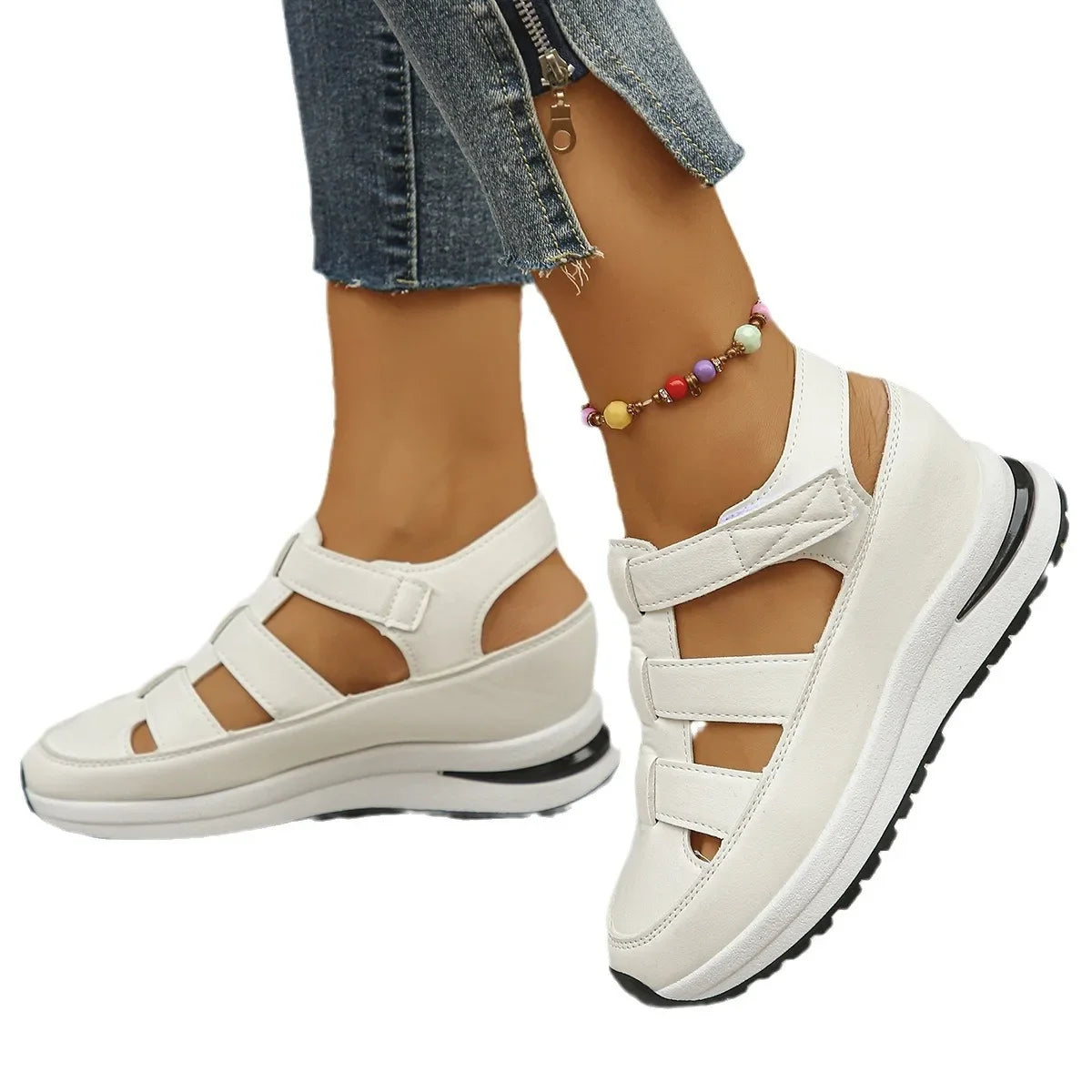 Ladies Shoes  High Quality Buckle Strap Women's Sandals New Closed Toe Office and Career Summer Solid Wedge Sandals