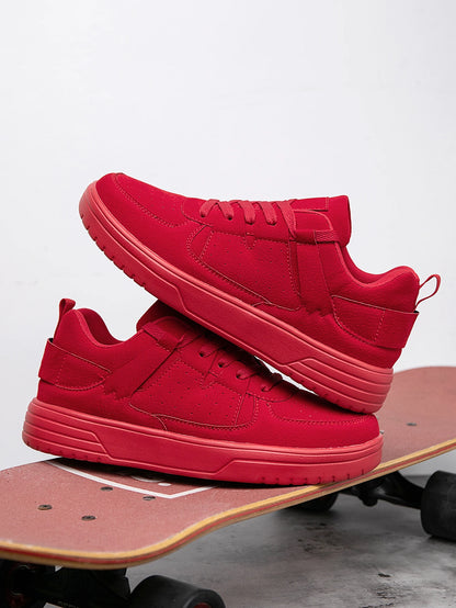 (One Size Smaller) Men's Trendyy Simple Style Red Walking Front Strap Skate Shoes, High Water Platform Comfortable Daily Youth School Shoes Outdoor Couple's Casual Sports Shoes