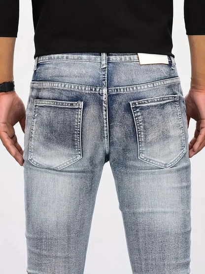 Pencil Jeans Men Ankle Length Denim Pants Washed Ripped Jeans Spliced Patchwork Pockets Slim Fit Moto Biker High Waist Man