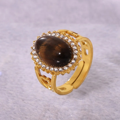 Oval Blue Red Stone Ziron Stainless Steel Rings For Women Gold Plated Waterproof Adjustable Ring Charm Luxury Jewelry